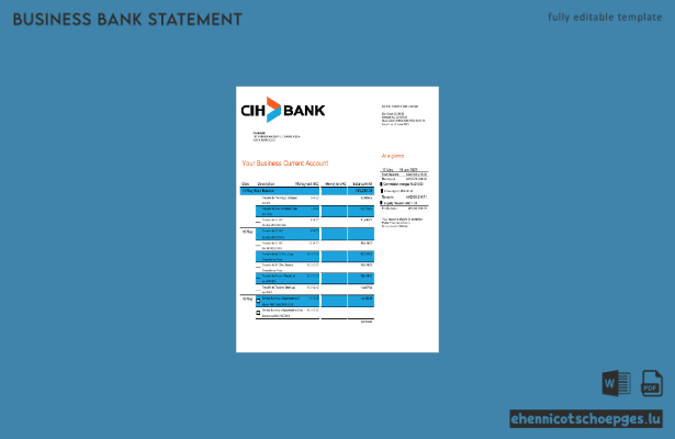 Kontoauszug für Unternehmen Credit Immobilier Et Hotelier (Word- und PDF-Beispiel)